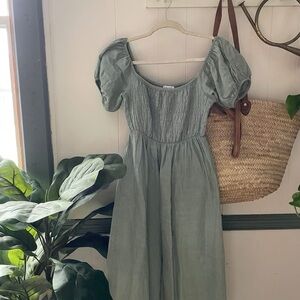 Chic Puff Sleeve Midi Dress in Sage